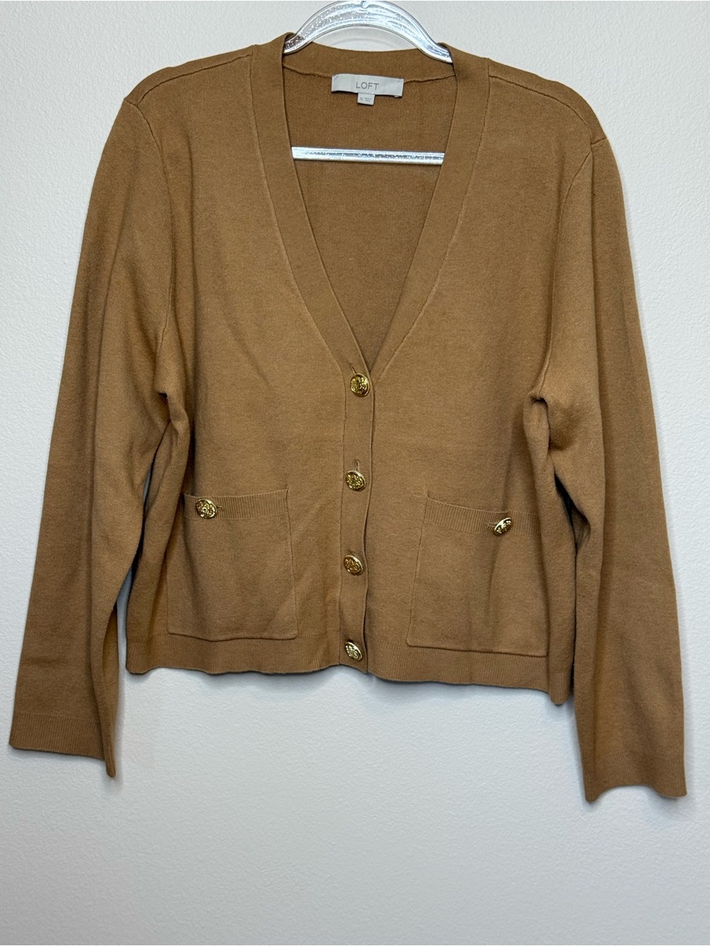 LOFT Camel Brown V-Neck Button Pocket Cardigan XL